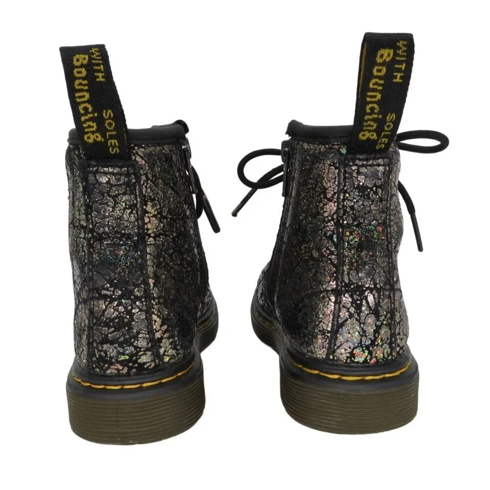 DR MARTENS Toddler Black Disco Crinkle 1460T Lace-Up Combat Boots Kid's Size 7